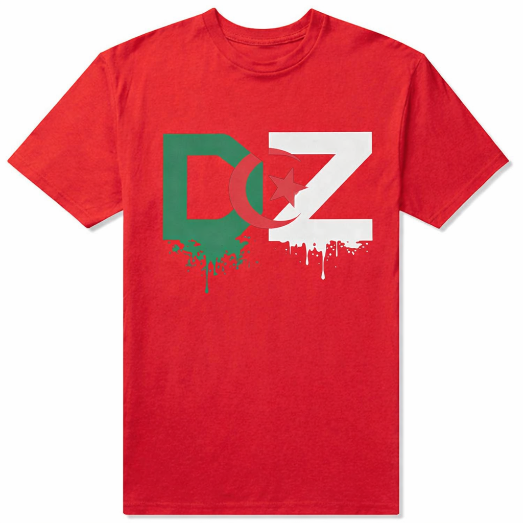 T-shirt DZ Algérie unisexe Drapeau algérien – Coton Manches courtes