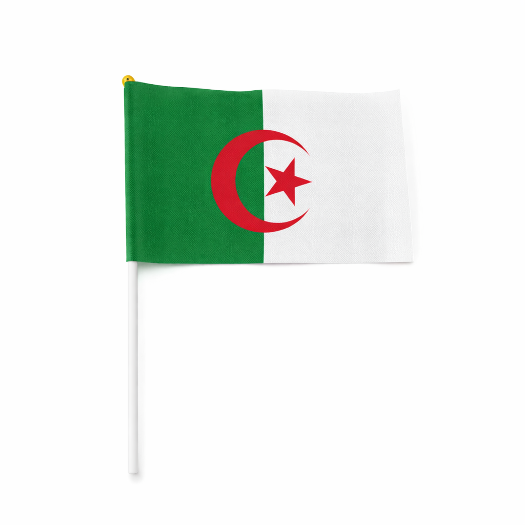 Drapeau Algérie à main 14x21 cm avec bâton – Supporter & événements