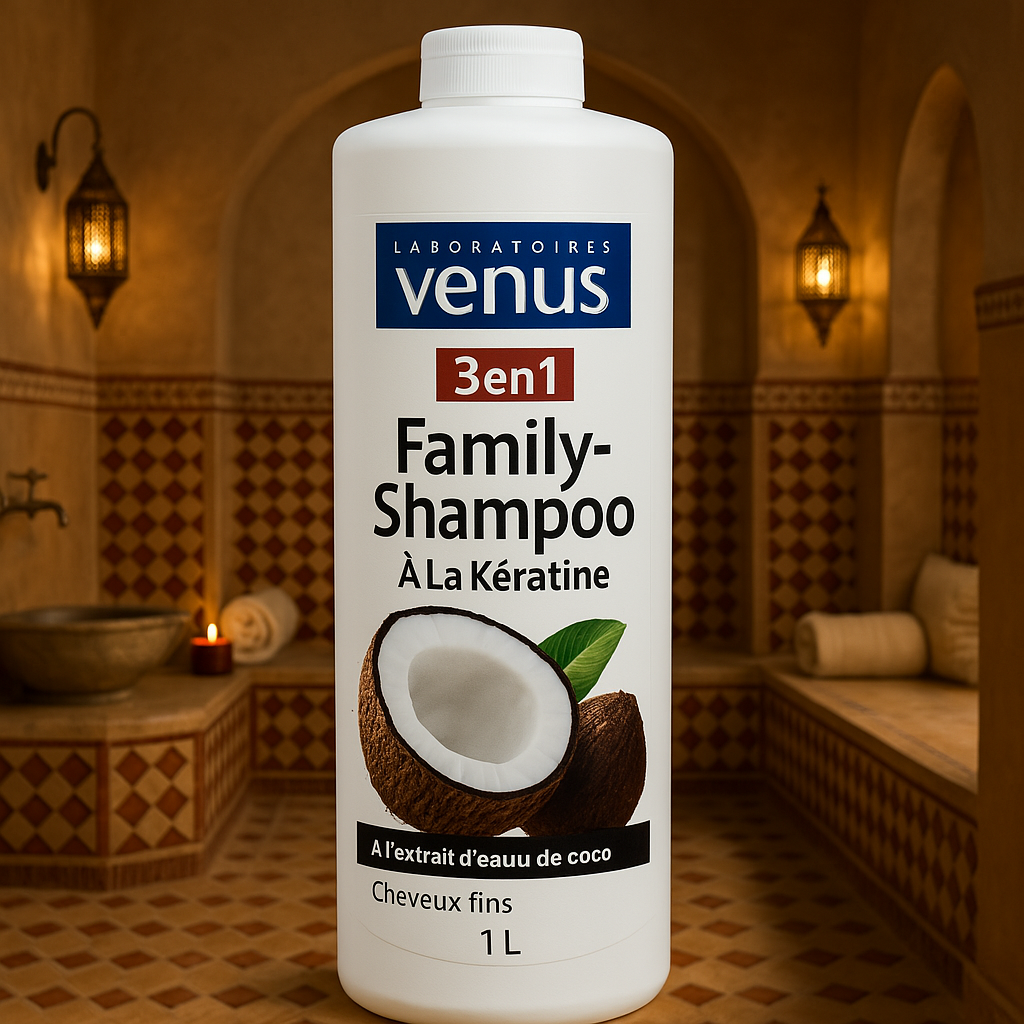 Shampoing Familial 3 en 1 – Kératine & Coco 1L Venus