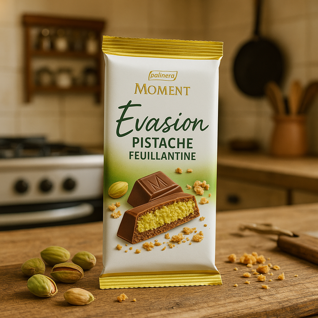 Moment Évasion – Chocolat au Lait Fourré Pistache & Feuillantine 300g – Palmary