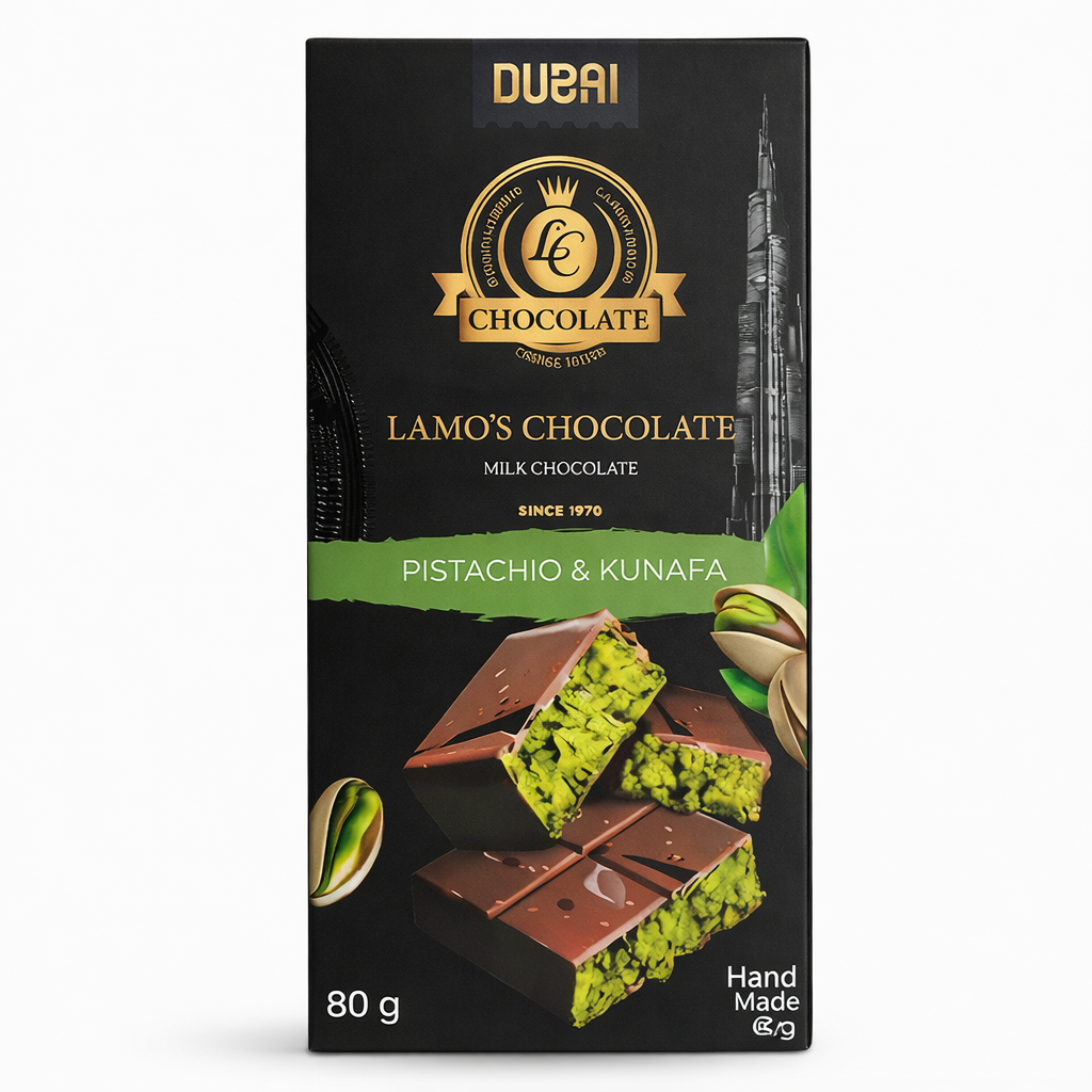 Tablettes chocolat premium Lamo’s – Pistache Kunafa, Pécan Praliné, Mangue Crunchy 80g & 200g