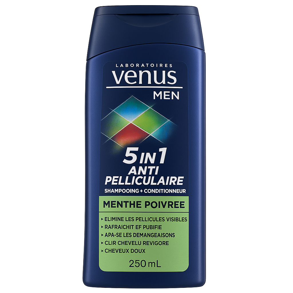 Shampoing Homme Anti-Pelliculaire 5 en 1 – Venus Men Menthe Poivrée 250 mL