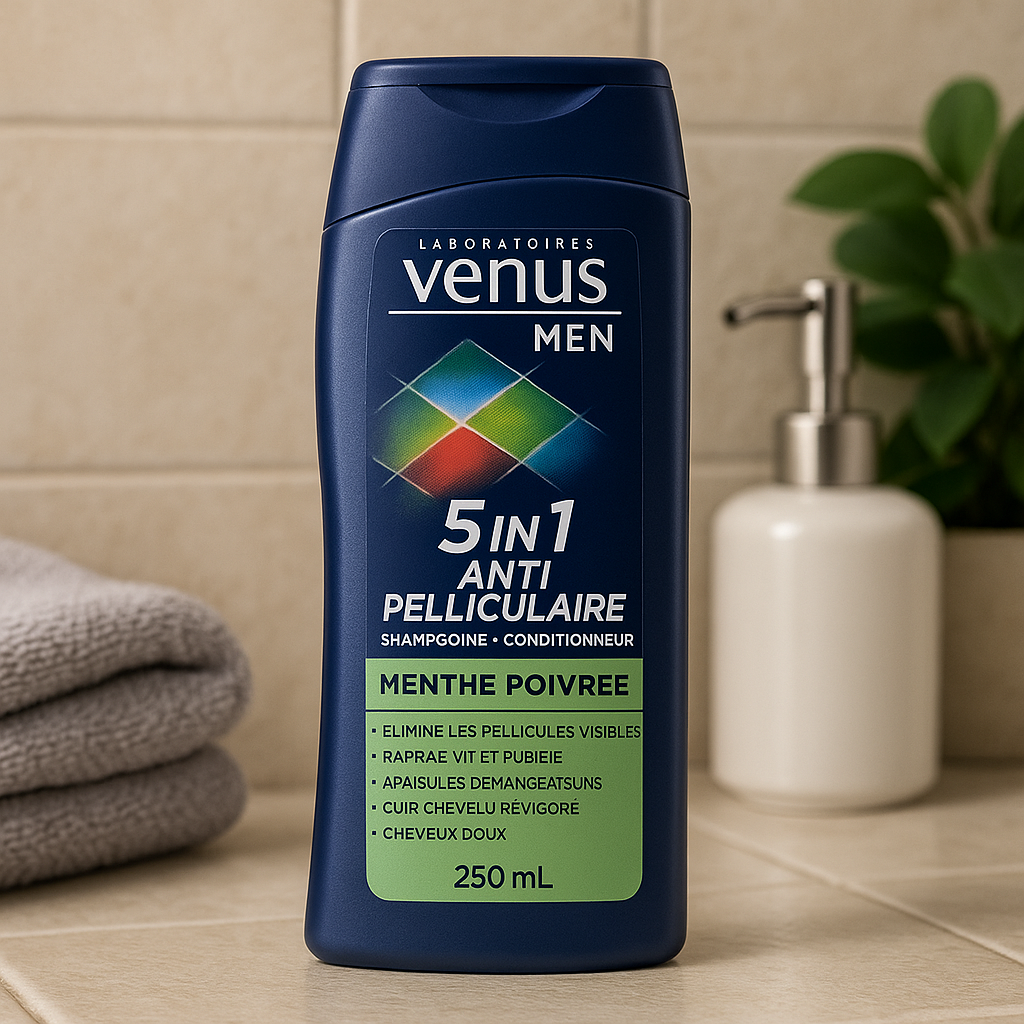 Shampoing Homme Anti-Pelliculaire 5 en 1 – Venus Men Menthe Poivrée 250 mL