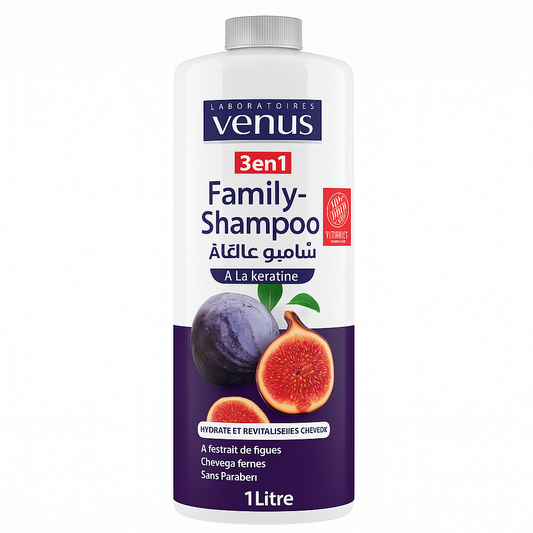 Shampoing Familial 3 en 1 – Kératine & Figue 1L Venus