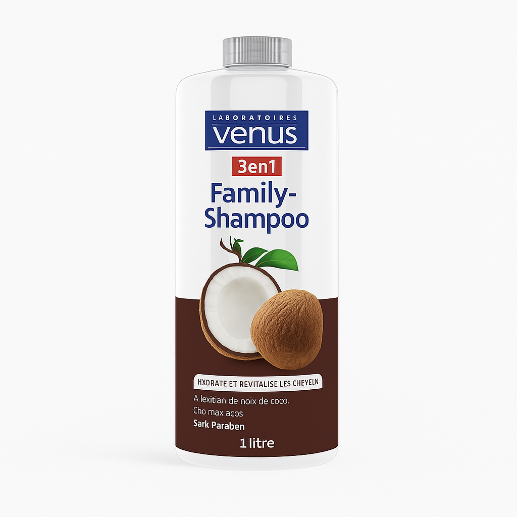 Shampoing Familial 3 en 1 – Kératine & Coco 1L Venus