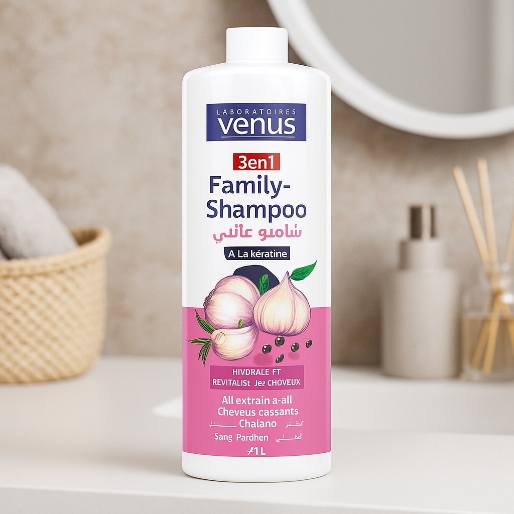 Shampoing 3en1 à l’Extrait d’Ail & Kératine 1L Venus