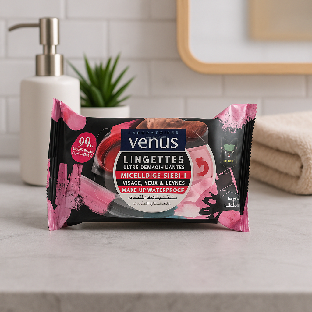Venus Lingettes Démaquillantes Micellaires 3-en-1 – Make-Up Waterproof – 20 pcs