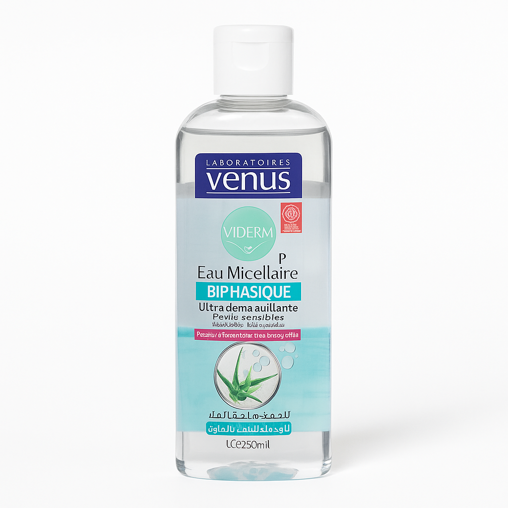 Démaquillant visage, yeux & lèvres
Eau Micellaire Biphasique 250ml Venus
