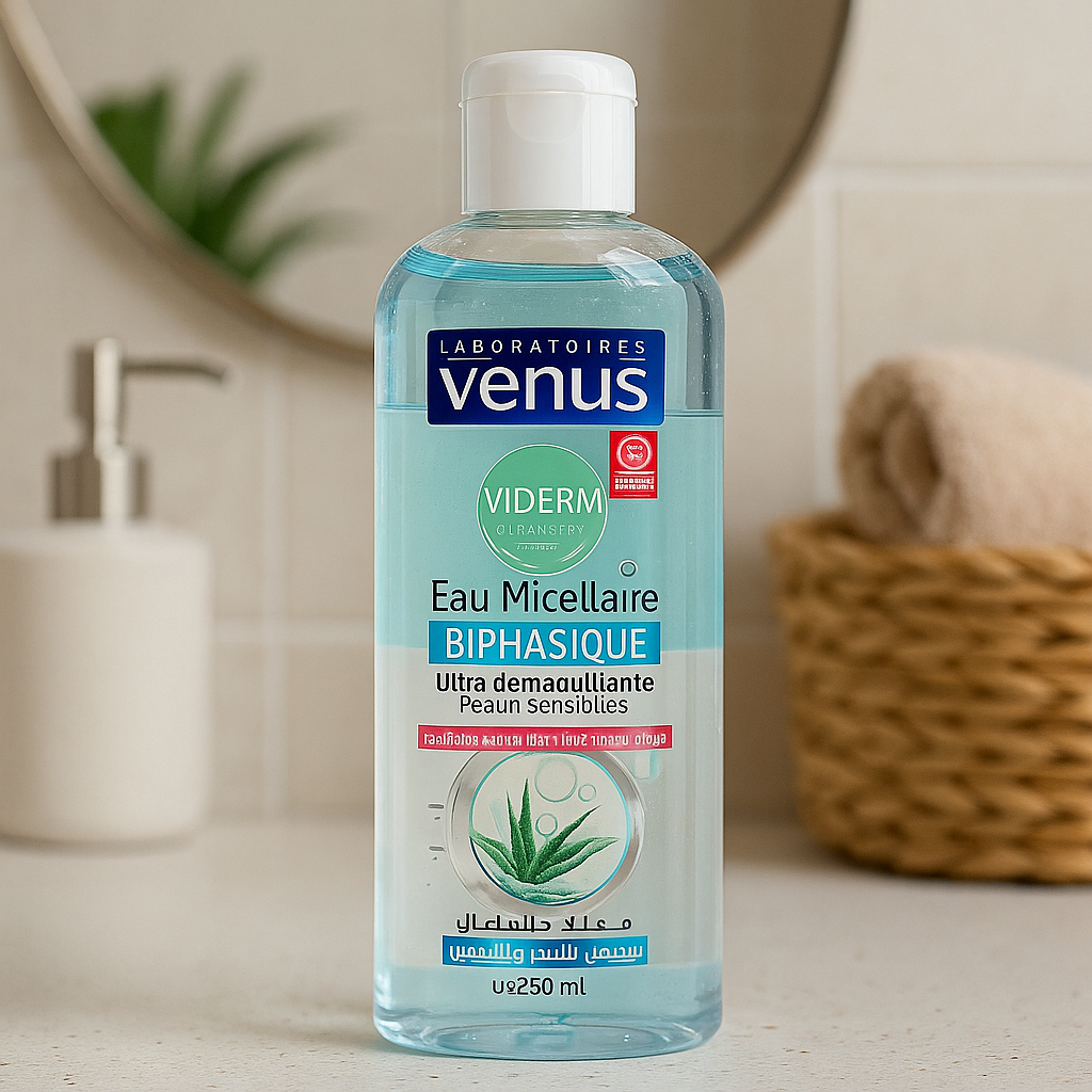 Démaquillant visage, yeux & lèvres
Eau Micellaire Biphasique 250ml Venus