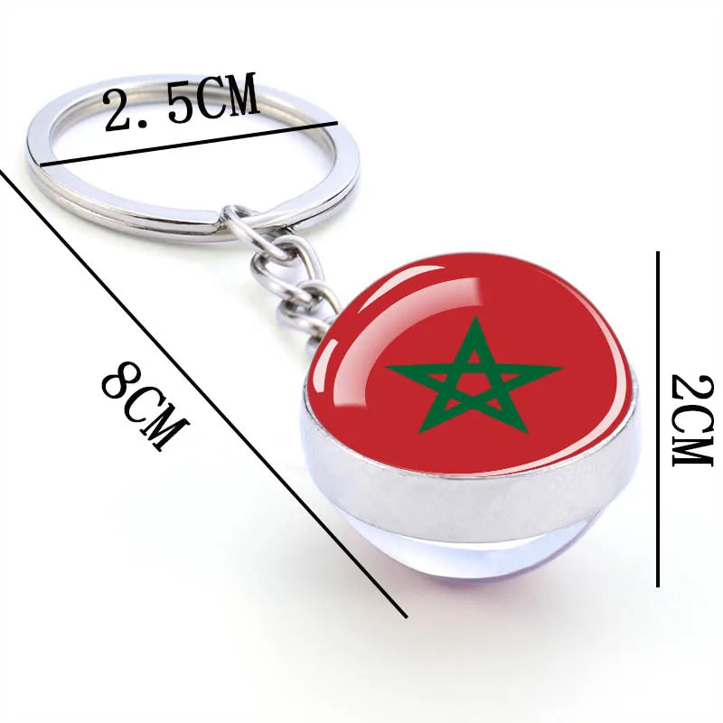 Porte-clés Drapeau National en Verre – Algérie, Maroc, Tunisie, Égypte, Libye – Double Face