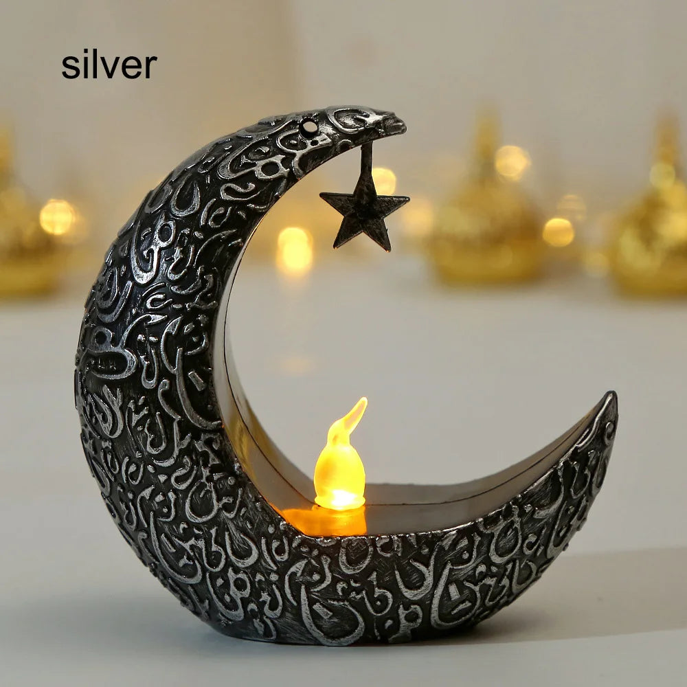 Lampe LED Ramadan étoile & lune – Décoration Eid Mubarak – Chandelier lumineux – 10 × 10 cm