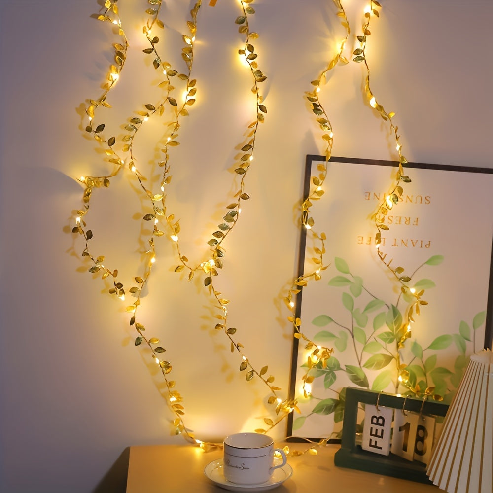 Guirlande lumineuse décorative feuilles dorées 2,78 m – Décoration intérieure festive