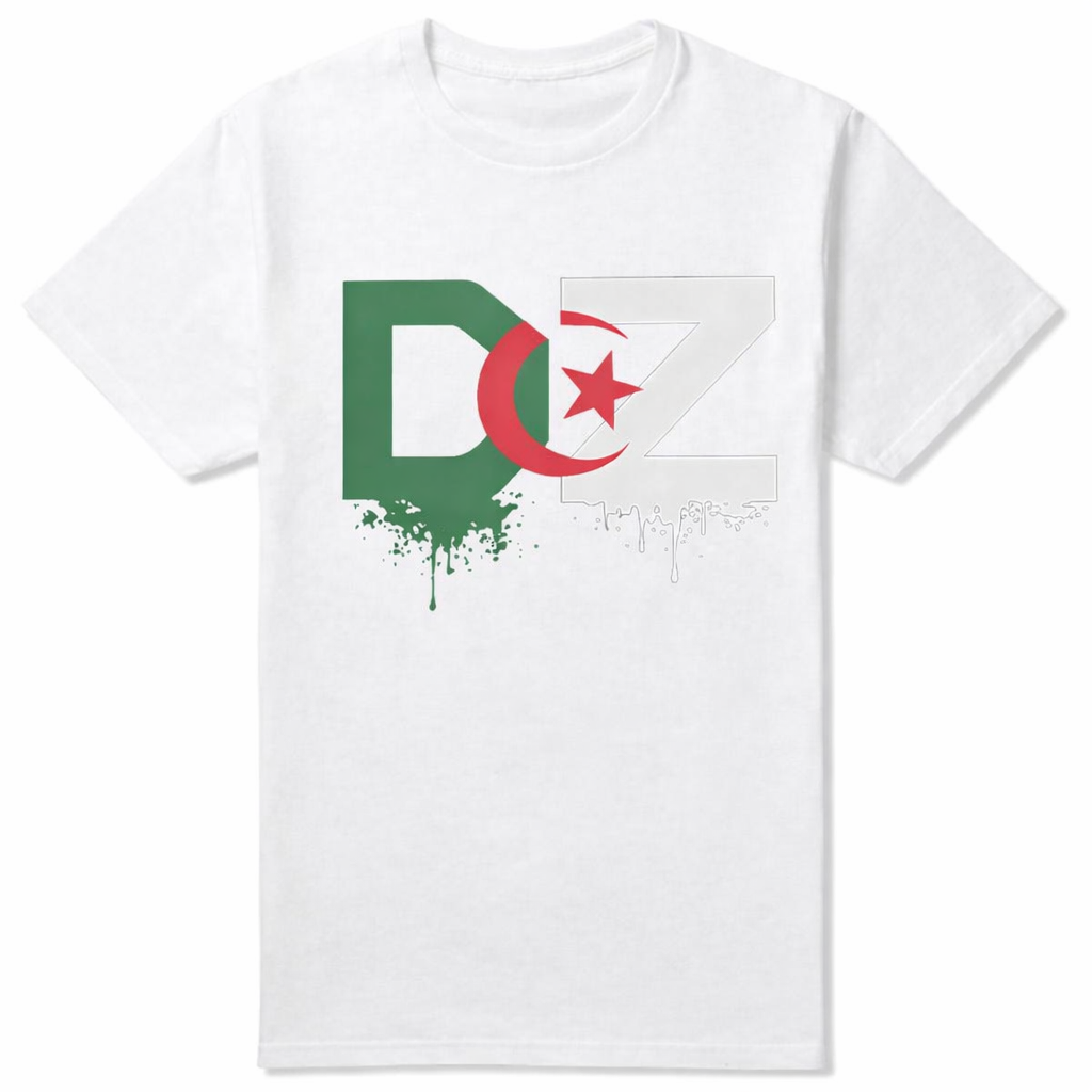 T-shirt DZ Algérie unisexe Drapeau algérien – Coton Manches courtes