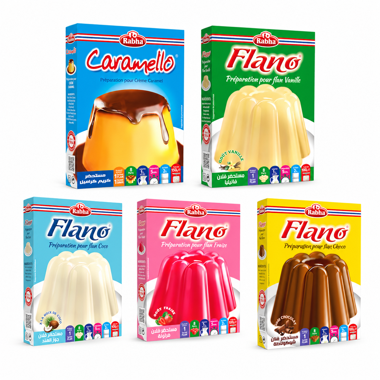 Préparation flan Rabha – Caramel, vanille, coco, fraise ou chocolat – 8 parts