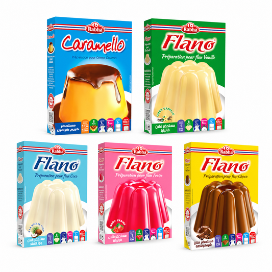 Préparation flan Rabha – Caramel, vanille, coco, fraise ou chocolat – 8 parts