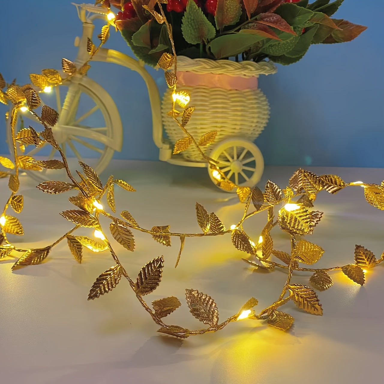 Guirlande lumineuse décorative feuilles dorées 2,78 m – Décoration intérieure festive