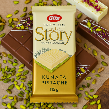 Chocolat Blanc Fourré Crème Pistache & Kunefe 115g Story