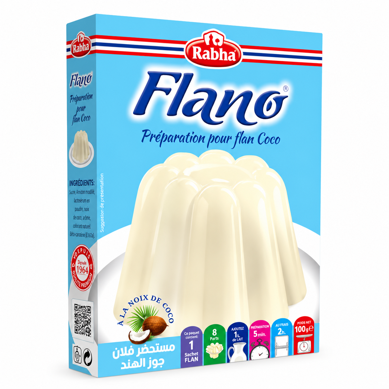 Préparation flan Rabha – Caramel, vanille, coco, fraise ou chocolat – 8 parts