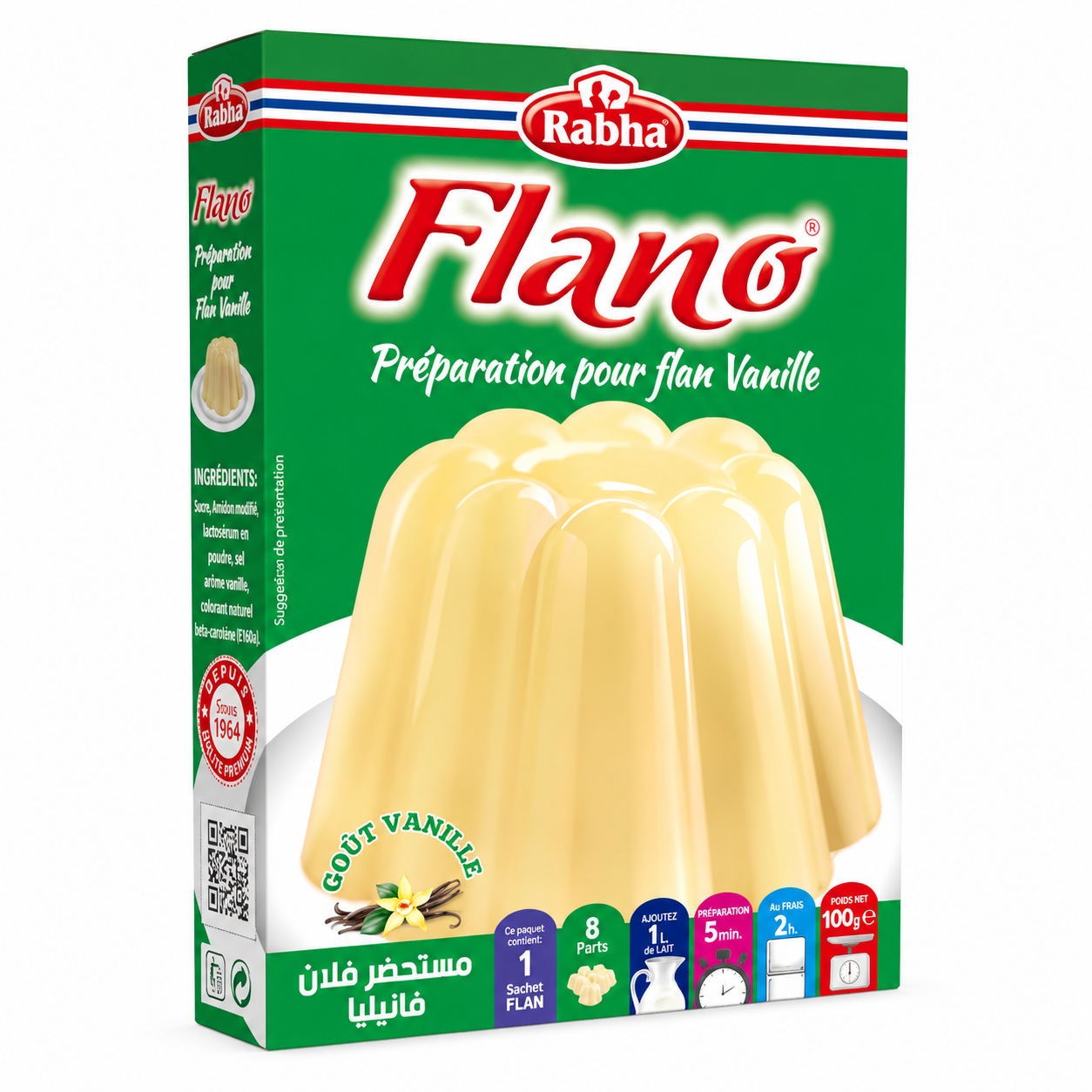 Préparation flan Rabha – Caramel, vanille, coco, fraise ou chocolat – 8 parts