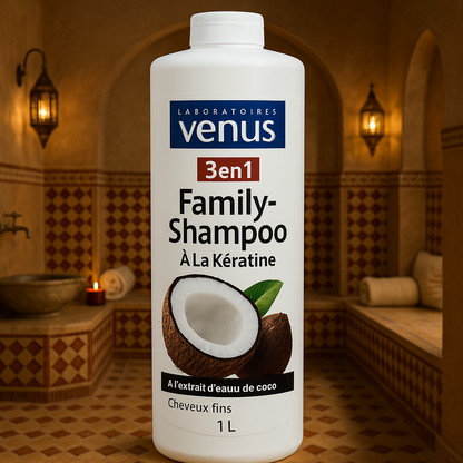 Shampoing Familial 3 en 1 – Kératine & Coco 1L Venus