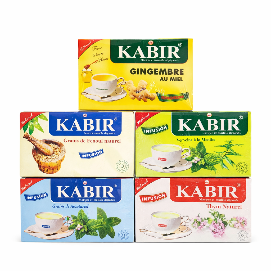 Infusions Kabir naturelles – Menthe, Thym, Verveine, Gingembre Miel, Fenouil