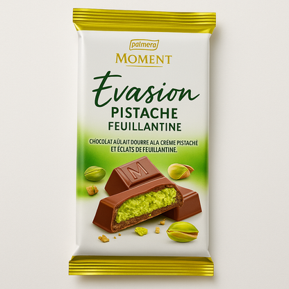 Moment Évasion – Chocolat au Lait Fourré Pistache & Feuillantine 300g – Palmary