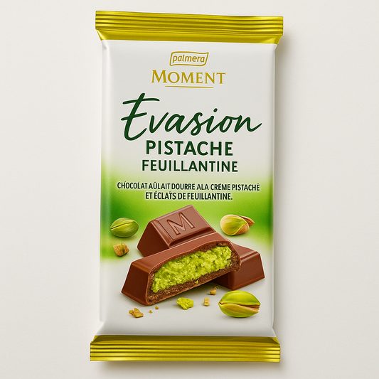 Moment Évasion – Chocolat au Lait Fourré Pistache & Feuillantine 300g – Palmary