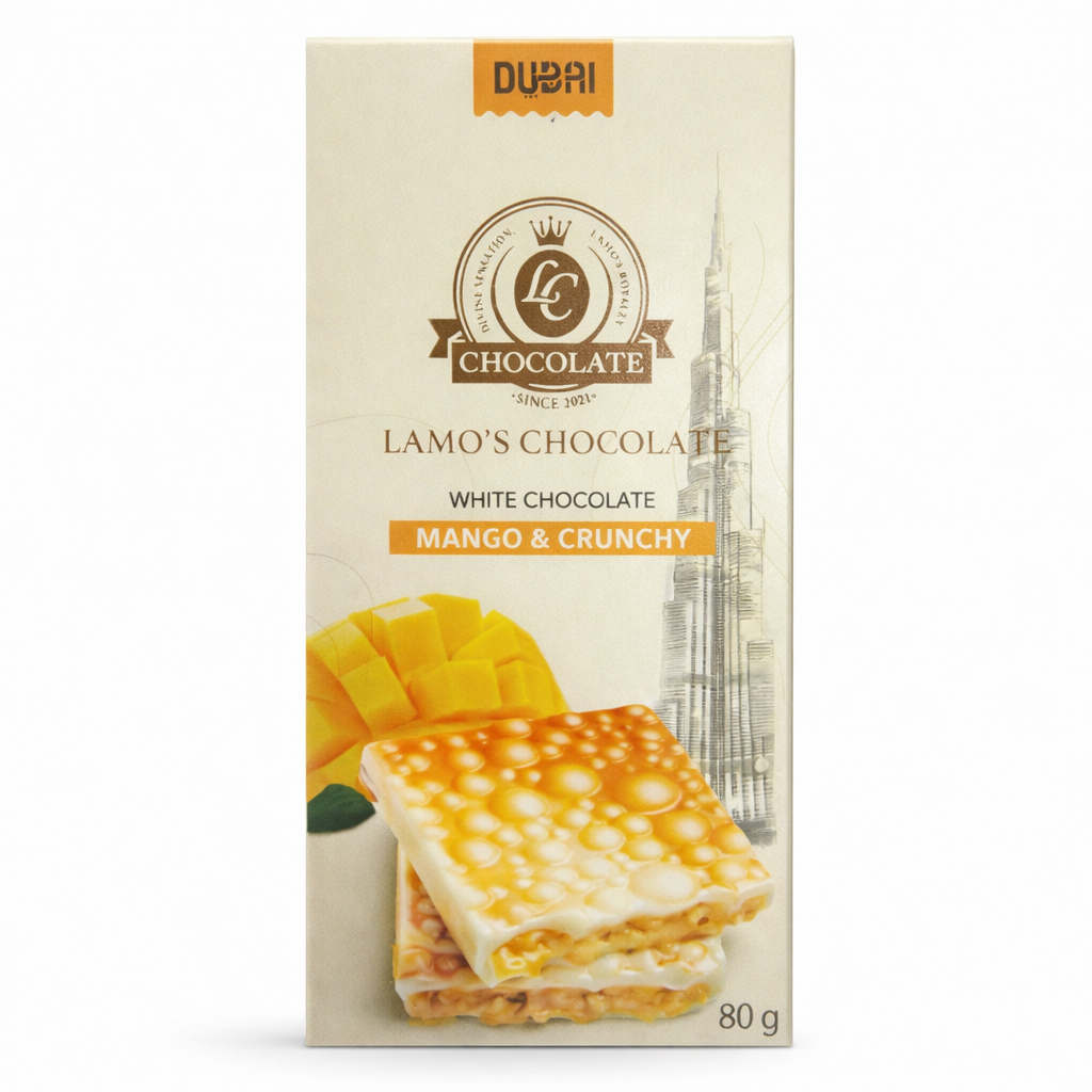 Tablettes chocolat premium Lamo’s – Pistache Kunafa, Pécan Praliné, Mangue Crunchy 80g & 200g