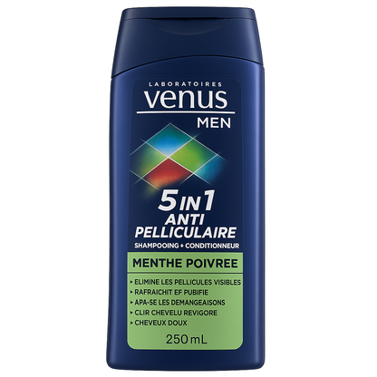 Shampoing Homme Anti-Pelliculaire 5 en 1 – Venus Men Menthe Poivrée 250 mL