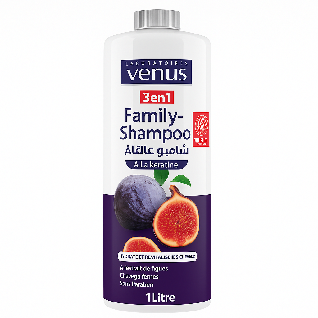 Shampoing Familial 3 en 1 – Kératine & Figue 1L Venus