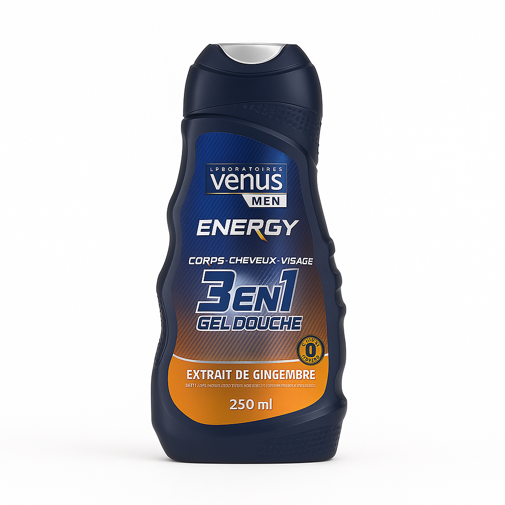 Gel Douche Homme 3 en 1 Gingembre – Corps, Visage & Cheveux 250ml Venus