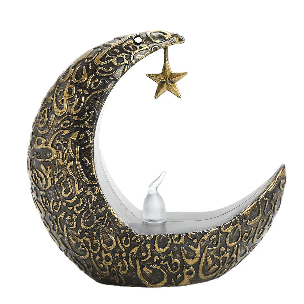 Lampe LED Ramadan étoile & lune – Décoration Eid Mubarak – Chandelier lumineux – 10 × 10 cm