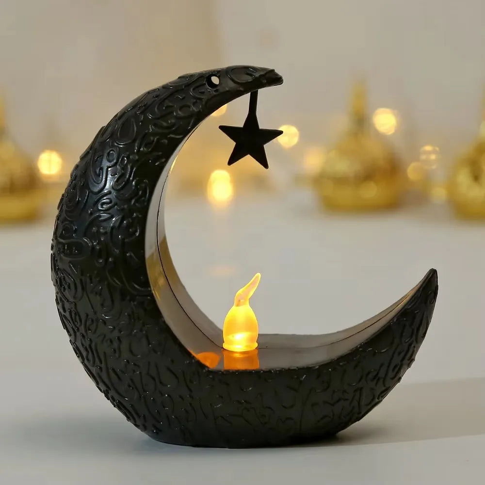 Lampe LED Ramadan étoile & lune – Décoration Eid Mubarak – Chandelier lumineux – 10 × 10 cm