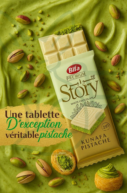 Chocolat Blanc Fourré Crème Pistache & Kunefe 115g Story