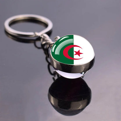 Porte-clés Drapeau National en Verre – Algérie, Maroc, Tunisie, Égypte, Libye – Double Face