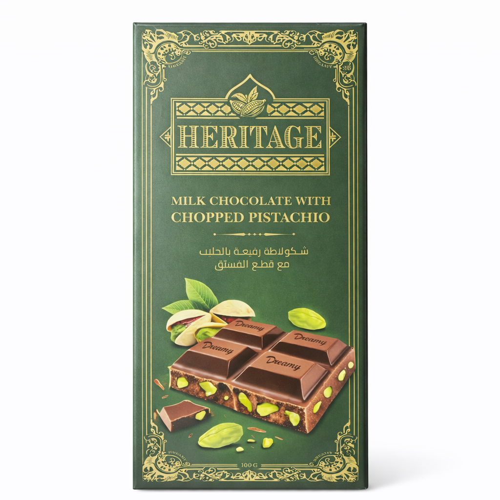 Tablette Heritage Chocolat au Lait & Pistaches Concassées 100g Dreamy