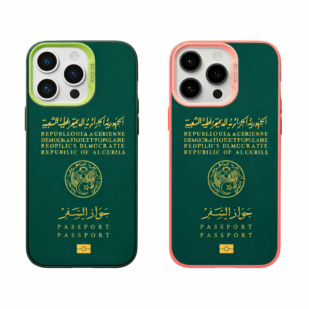 Coque iPhone Passeport Algérien – Protection Souple avec Bordures Colorées