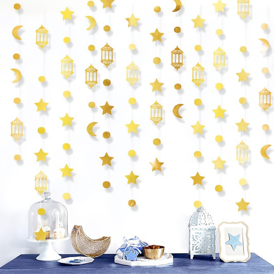 Guirlande décorative Ramadan & lanternes dorées en Papier Suspension festive 3 mètres